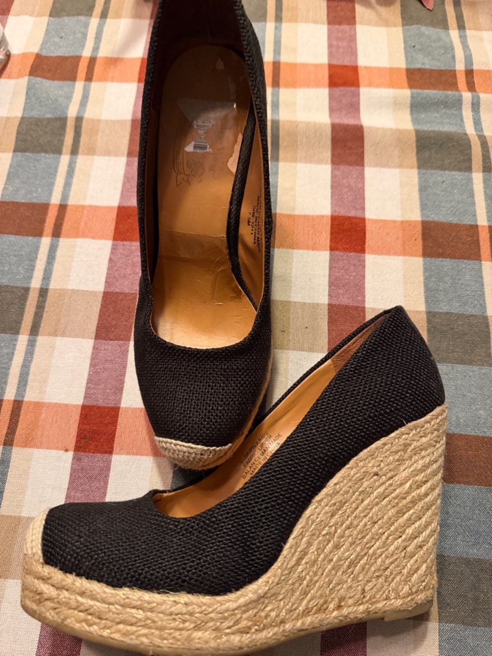 Black Espadrille Wedge Pumps - Women